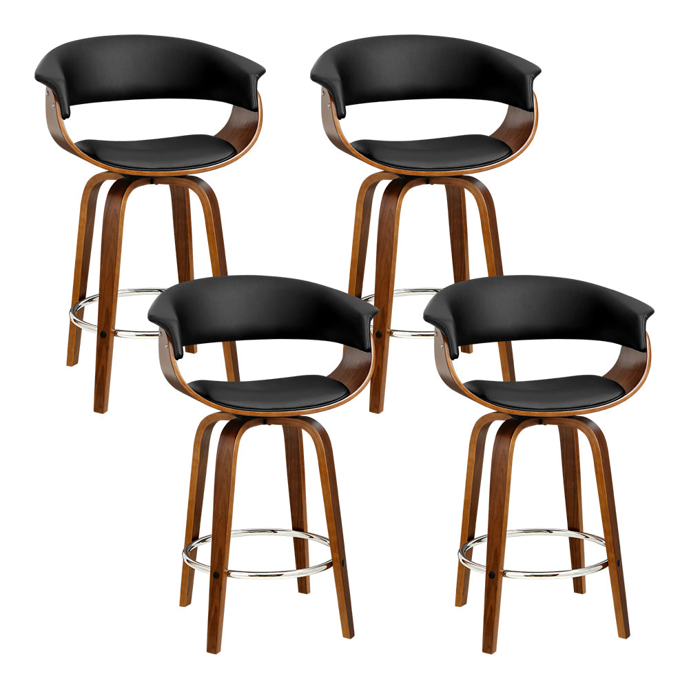 Artiss Set of 4 Swivel PU Leather Bar Stool - Wood and Black-Furniture &gt; Bar Stools &amp; Chairs - Peroz Australia - Image - 1