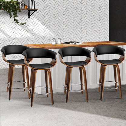 Artiss Set of 4 Swivel PU Leather Bar Stool - Wood and Black-Furniture &gt; Bar Stools &amp; Chairs - Peroz Australia - Image - 8