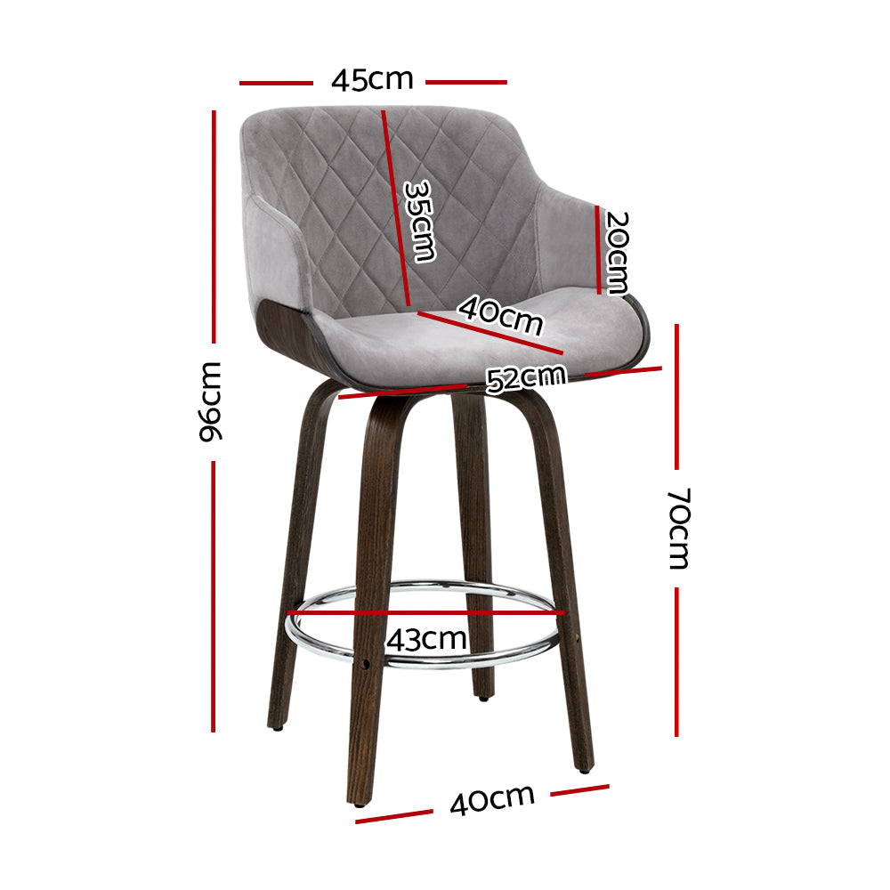 Artiss Velvet Bar Stool Swivel - Grey and Wood-Furniture &gt; Bar Stools &amp; Chairs - Peroz Australia - Image - 3