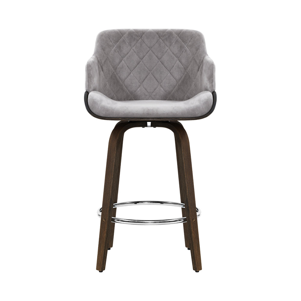 Artiss Velvet Bar Stool Swivel - Grey and Wood-Furniture &gt; Bar Stools &amp; Chairs - Peroz Australia - Image - 4
