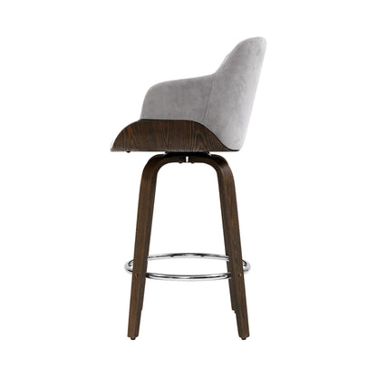 Artiss Velvet Bar Stool Swivel - Grey and Wood-Furniture &gt; Bar Stools &amp; Chairs - Peroz Australia - Image - 5