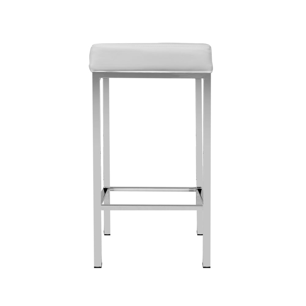 Artiss Set of 2 PU Leather Backless Bar Stools - White and Chrome-Furniture &gt; Bar Stools &amp; Chairs - Peroz Australia - Image - 5