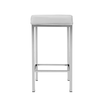 Artiss Set of 2 PU Leather Backless Bar Stools - White and Chrome-Furniture &gt; Bar Stools &amp; Chairs - Peroz Australia - Image - 5
