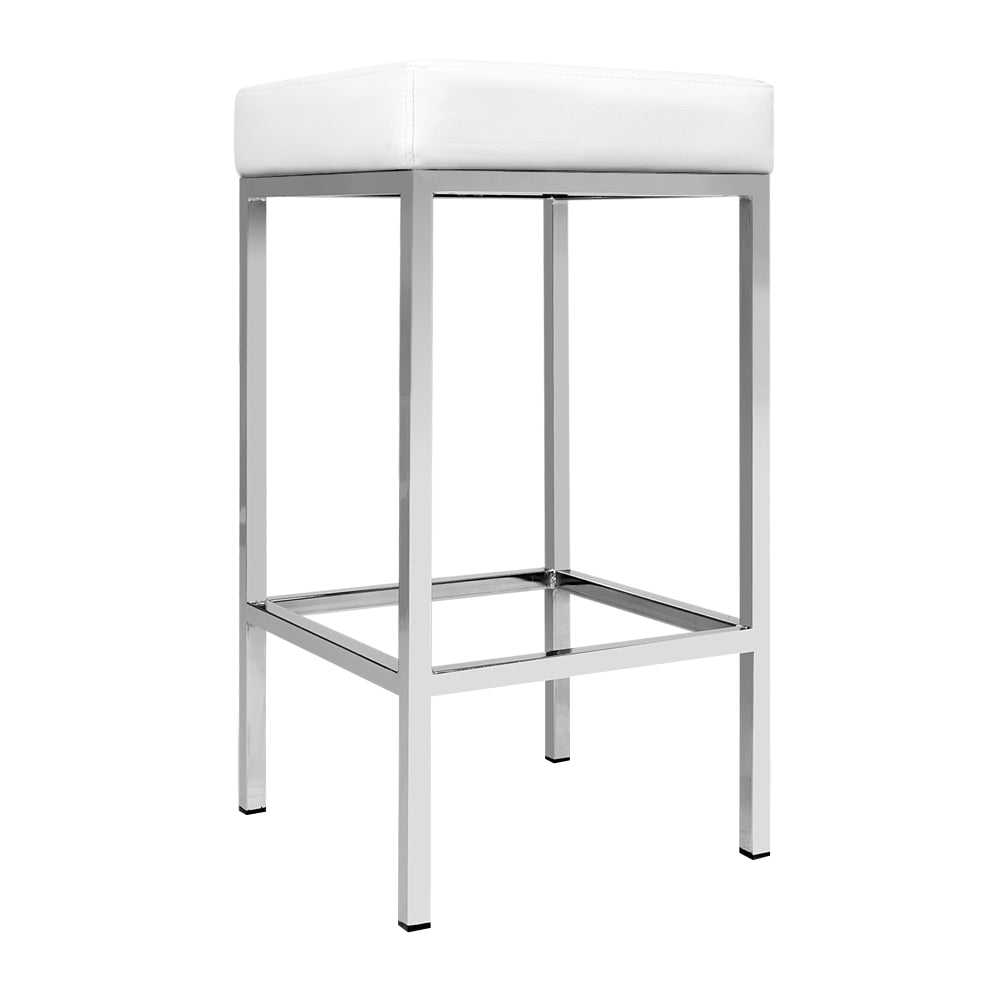 Artiss Set of 2 PU Leather Backless Bar Stools - White and Chrome-Furniture &gt; Bar Stools &amp; Chairs - Peroz Australia - Image - 8