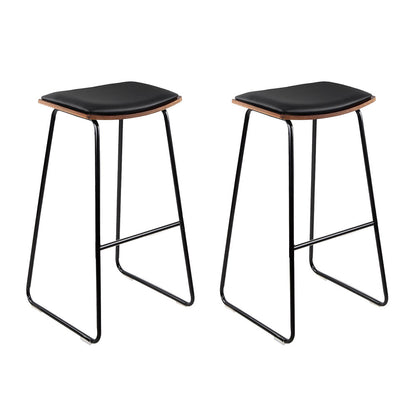 Artiss Set of 2 Backless PU Leather Bar Stools - Black and Wood-Furniture &gt; Bar Stools &amp; Chairs - Peroz Australia - Image - 3