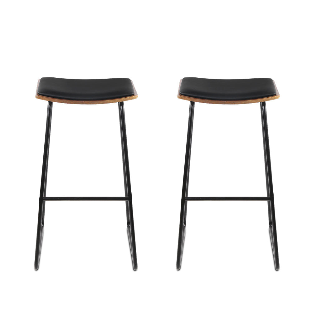 Artiss Set of 2 Backless PU Leather Bar Stools - Black and Wood-Furniture &gt; Bar Stools &amp; Chairs - Peroz Australia - Image - 5