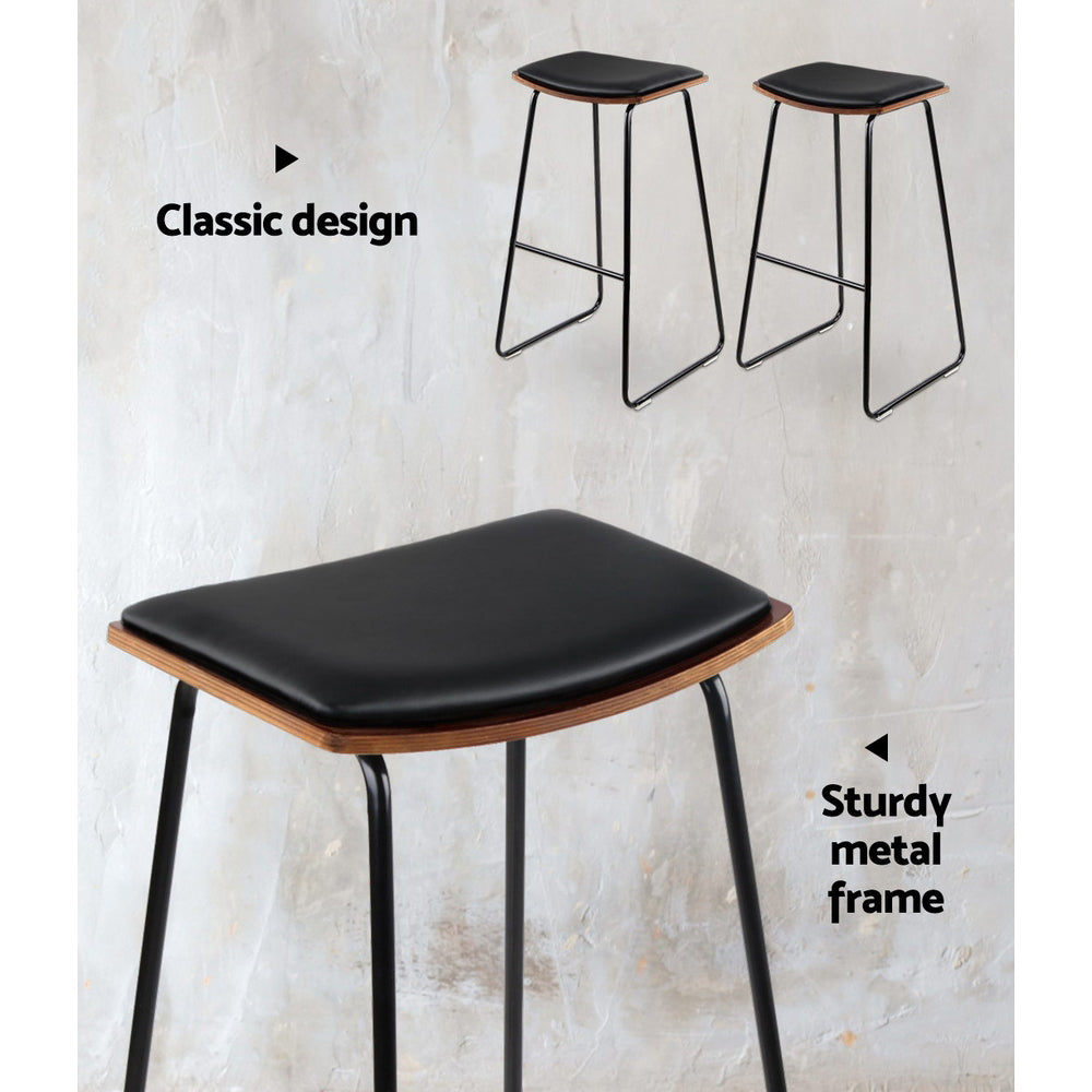 Artiss Set of 2 Backless PU Leather Bar Stools - Black and Wood-Furniture &gt; Bar Stools &amp; Chairs - Peroz Australia - Image - 6