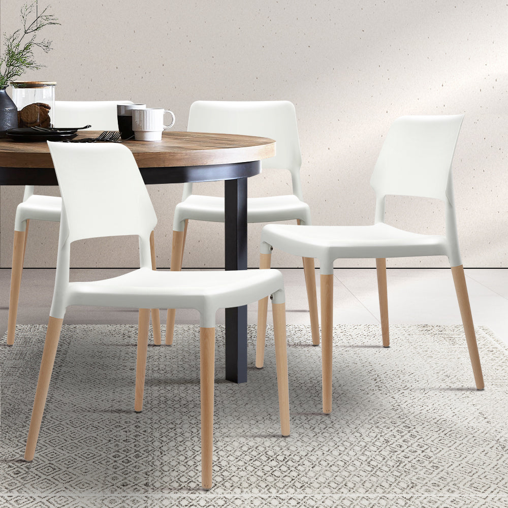Artiss Set of 4 Wooden Stackable Dining Chairs - White-Furniture &gt; Dining - Peroz Australia - Image - 1