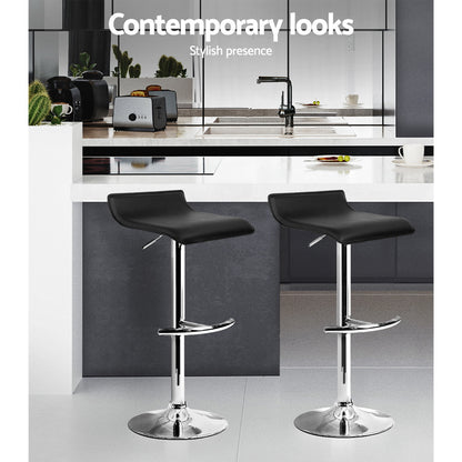 Artiss Set of 2 PU Leather Wave Style Bar Stools - Black-Furniture &gt; Bar Stools &amp; Chairs - Peroz Australia - Image - 5