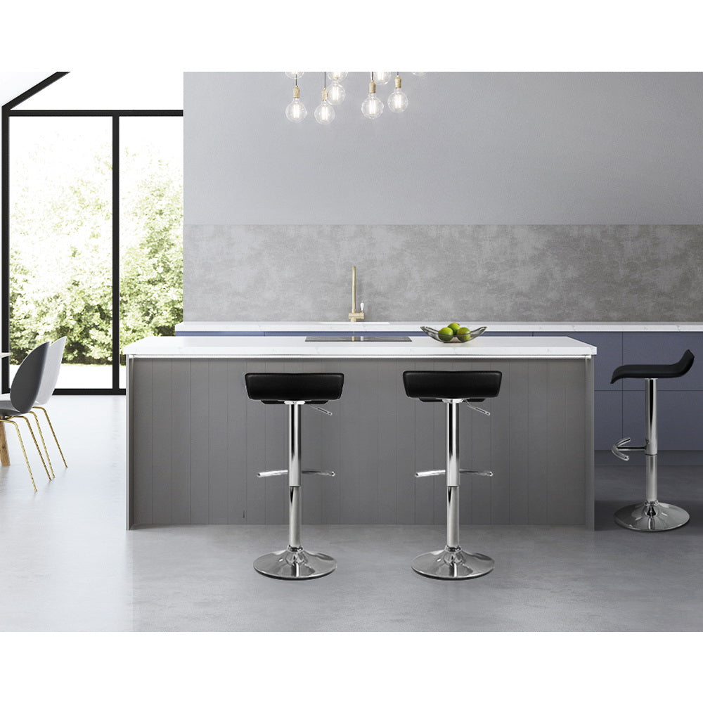 Artiss Set of 2 PU Leather Wave Style Bar Stools - Black-Furniture &gt; Bar Stools &amp; Chairs - Peroz Australia - Image - 7
