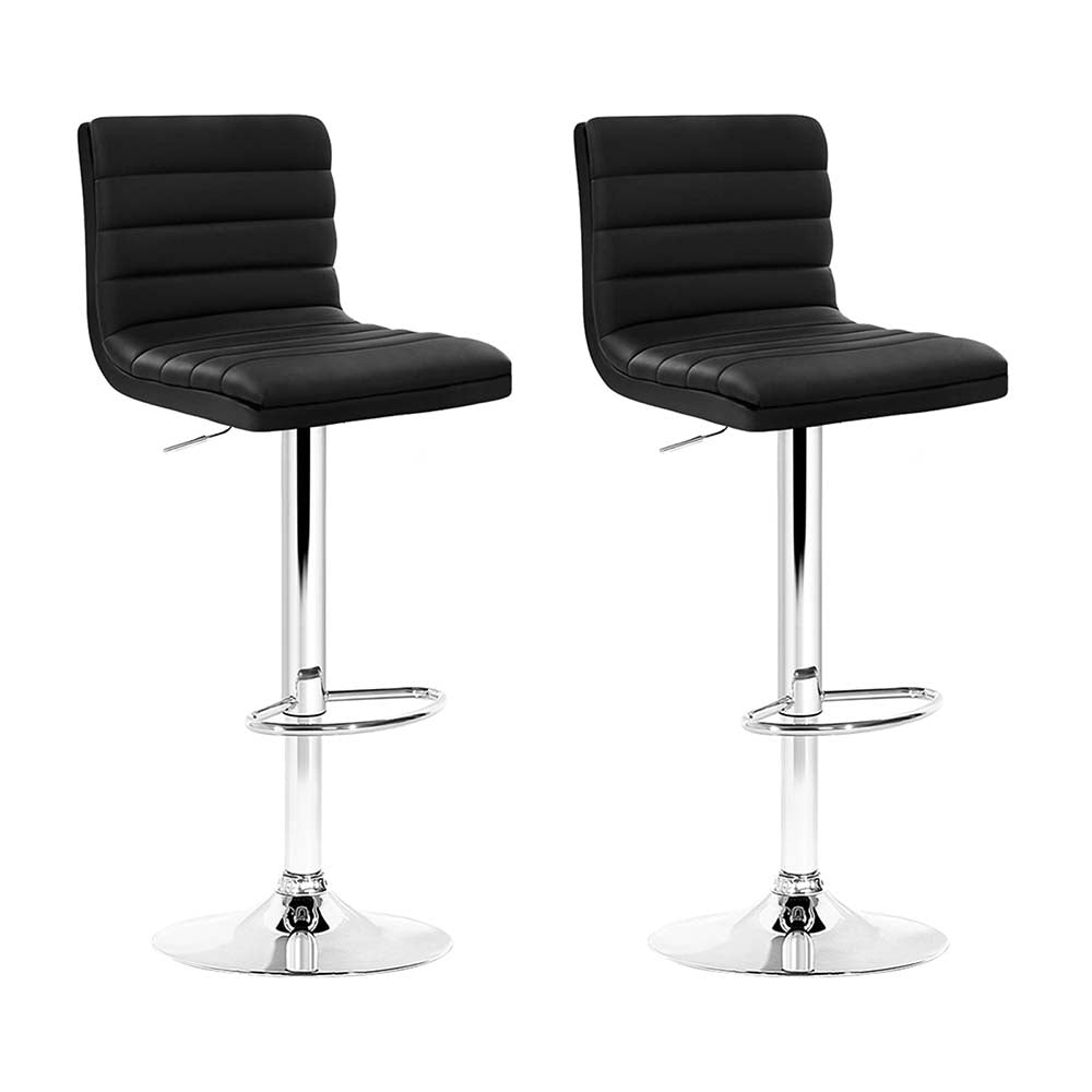 Artiss Set of 2 PU Leather Bar Stools Padded Line Style - Black-Furniture &gt; Bar Stools &amp; Chairs - Peroz Australia - Image - 2