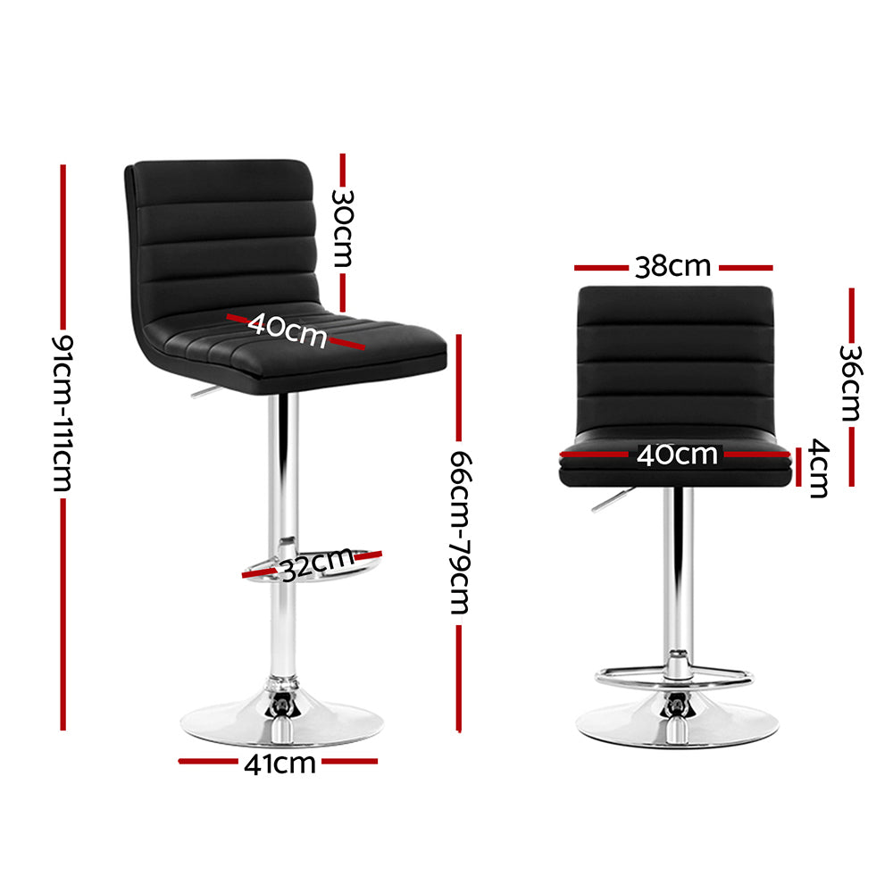 Artiss Set of 2 PU Leather Bar Stools Padded Line Style - Black-Furniture &gt; Bar Stools &amp; Chairs - Peroz Australia - Image - 3