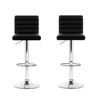 Artiss Set of 2 PU Leather Bar Stools Padded Line Style - Black-Furniture &gt; Bar Stools &amp; Chairs - Peroz Australia - Image - 4