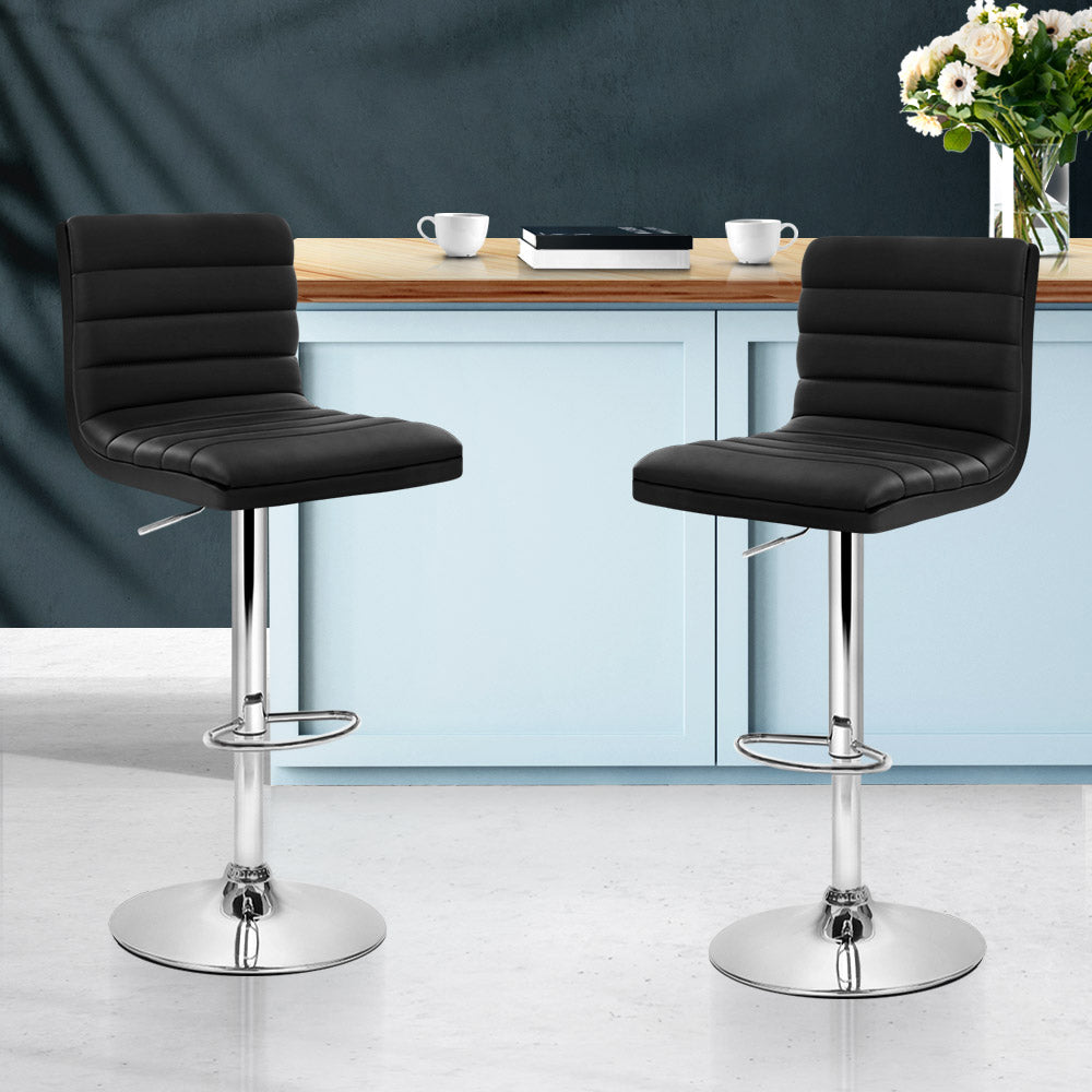 Artiss Set of 2 PU Leather Bar Stools Padded Line Style - Black-Furniture &gt; Bar Stools &amp; Chairs - Peroz Australia - Image - 1