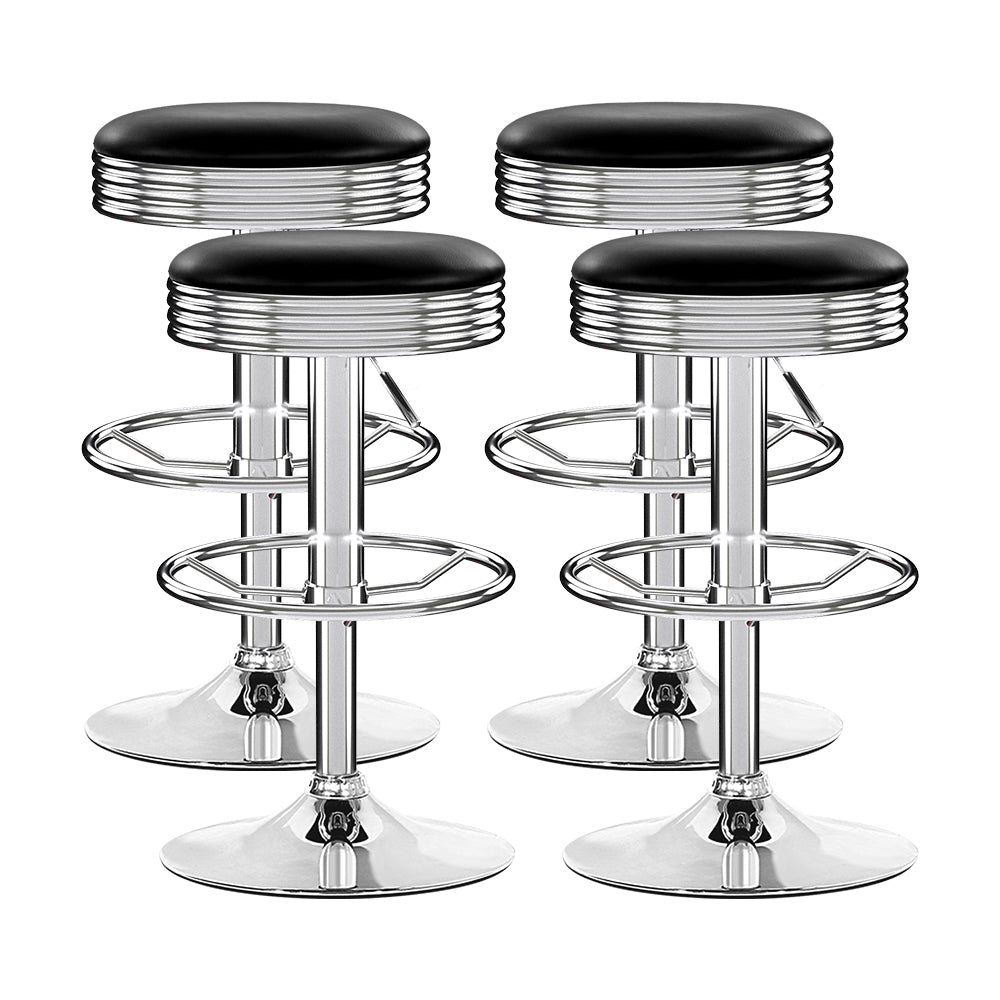 Artiss Set of 4 PU Leather Backless Bar Stools - Black and Chrome-Furniture &gt; Bar Stools &amp; Chairs - Peroz Australia - Image - 1