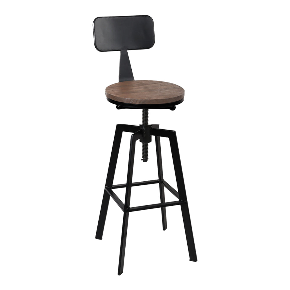 Artiss Rustic Industrial Style Metal Bar Stool - Black and Wood-Furniture &gt; Bar Stools &amp; Chairs - Peroz Australia - Image - 2