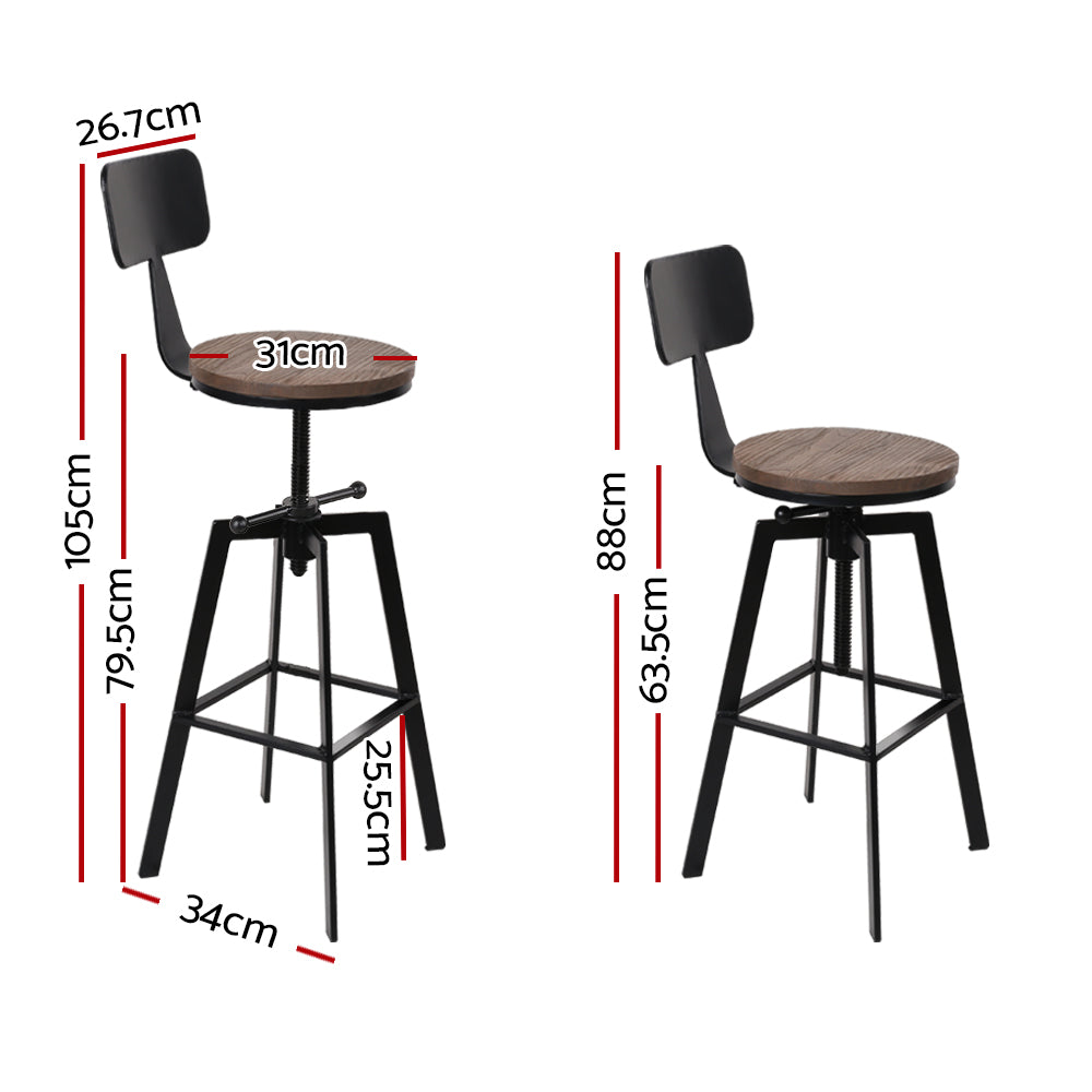 Artiss Rustic Industrial Style Metal Bar Stool - Black and Wood-Furniture &gt; Bar Stools &amp; Chairs - Peroz Australia - Image - 3