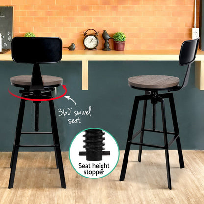 Artiss Rustic Industrial Style Metal Bar Stool - Black and Wood-Furniture &gt; Bar Stools &amp; Chairs - Peroz Australia - Image - 7