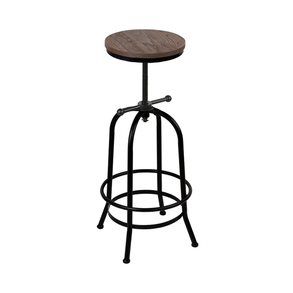 Artiss Bar Stool Industrial Round Seat Wood Metal - Black and Brown-Furniture &gt; Bar Stools &amp; Chairs - Peroz Australia - Image - 2