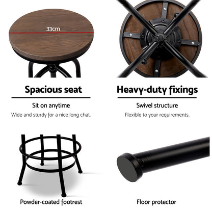 Artiss Bar Stool Industrial Round Seat Wood Metal - Black and Brown-Furniture &gt; Bar Stools &amp; Chairs - Peroz Australia - Image - 6