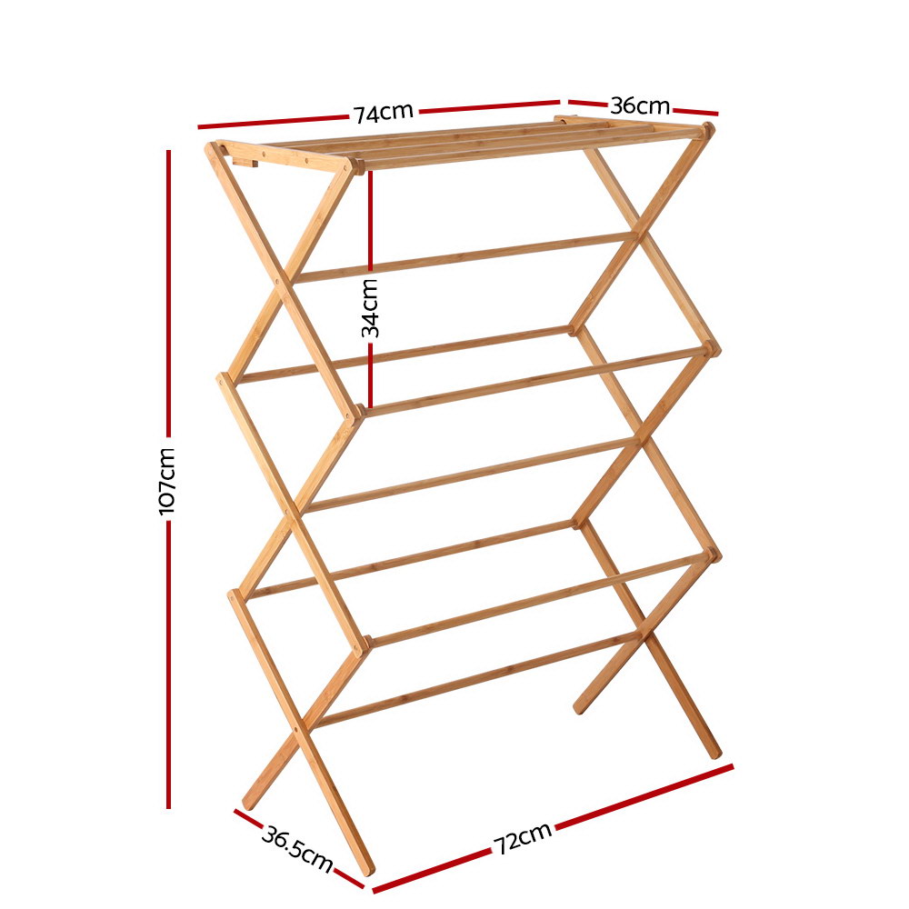Artiss Clothes Rack Airer Foldable Bamboo Drying Laundry Dryer Garment Hanger-Furniture &gt; Bedroom - Peroz Australia - Image - 3