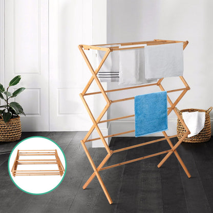 Artiss Clothes Rack Airer Foldable Bamboo Drying Laundry Dryer Garment Hanger-Furniture &gt; Bedroom - Peroz Australia - Image - 1