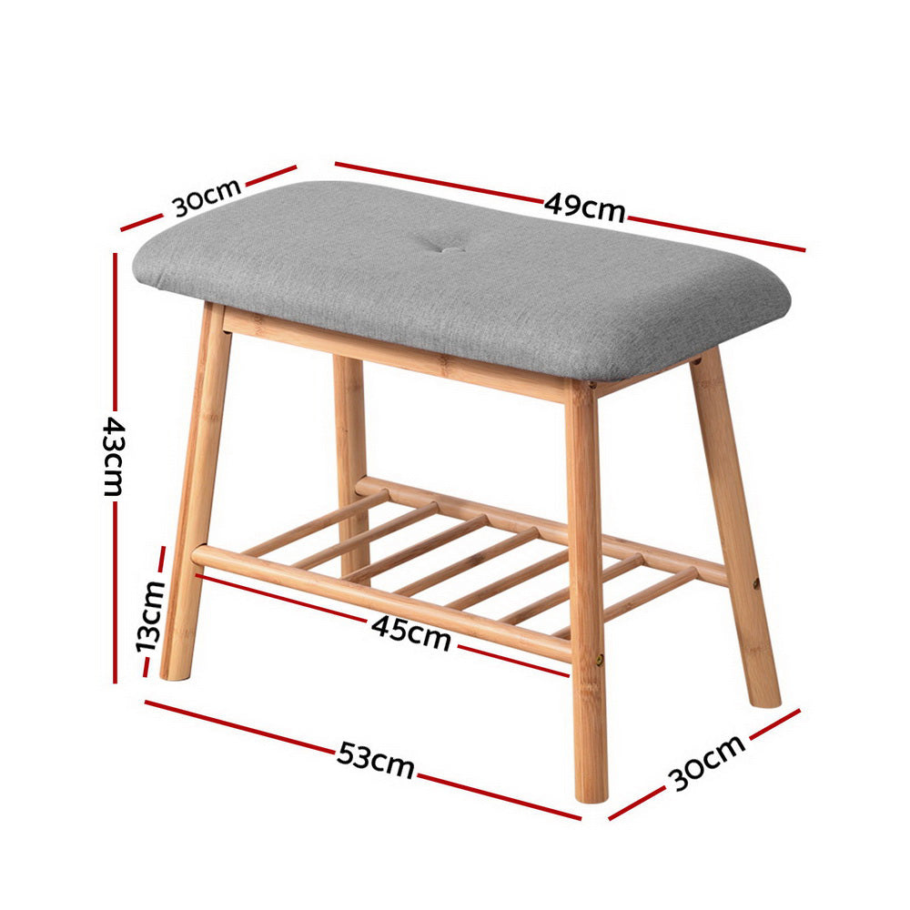 Artiss Shoe Rack Seat Bench Chair Shelf Organisers Bamboo Grey-Furniture &gt; Living Room - Peroz Australia - Image - 3