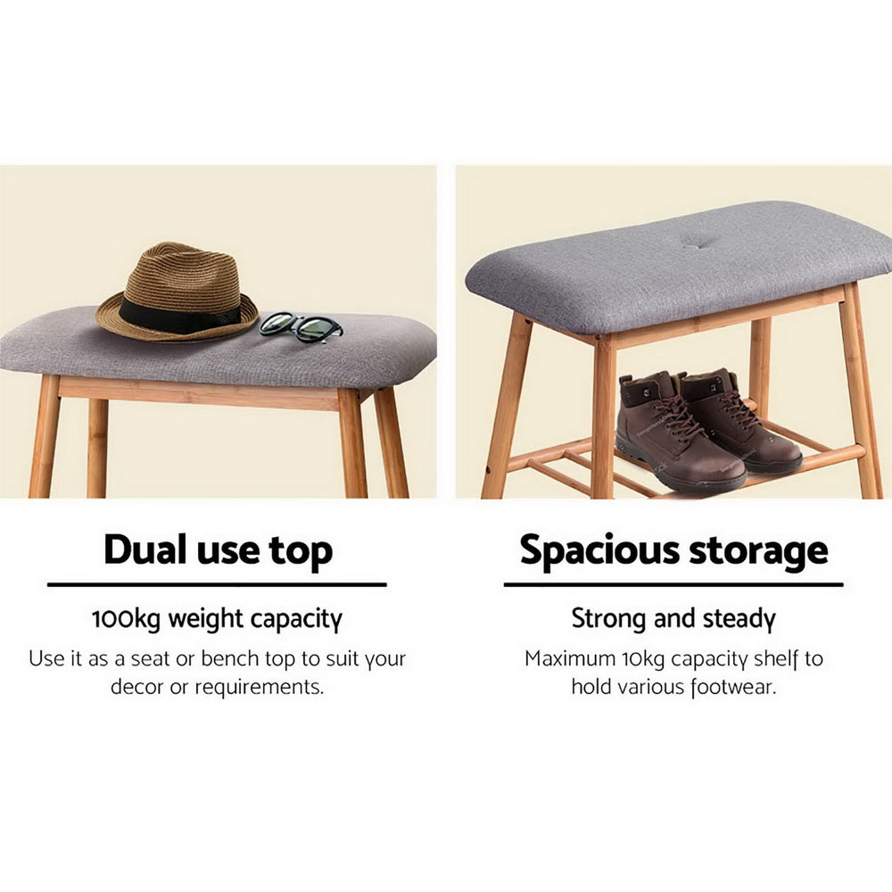 Artiss Shoe Rack Seat Bench Chair Shelf Organisers Bamboo Grey-Furniture &gt; Living Room - Peroz Australia - Image - 7