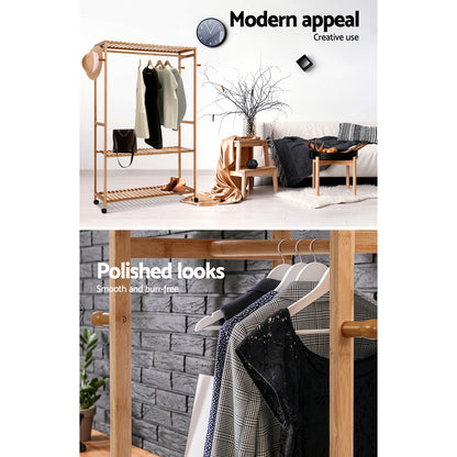 Artiss Bamboo Clothes Rack Coat Stand Garment Hanger Wardrobe Portable Airer-Furniture &gt; Bedroom - Peroz Australia - Image - 3