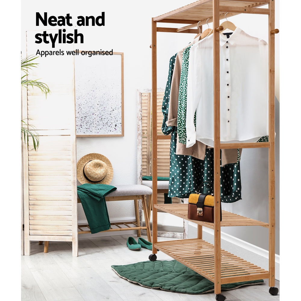 Artiss Bamboo Clothes Rack Coat Stand Garment Hanger Wardrobe Portable Airer-Furniture &gt; Bedroom - Peroz Australia - Image - 4