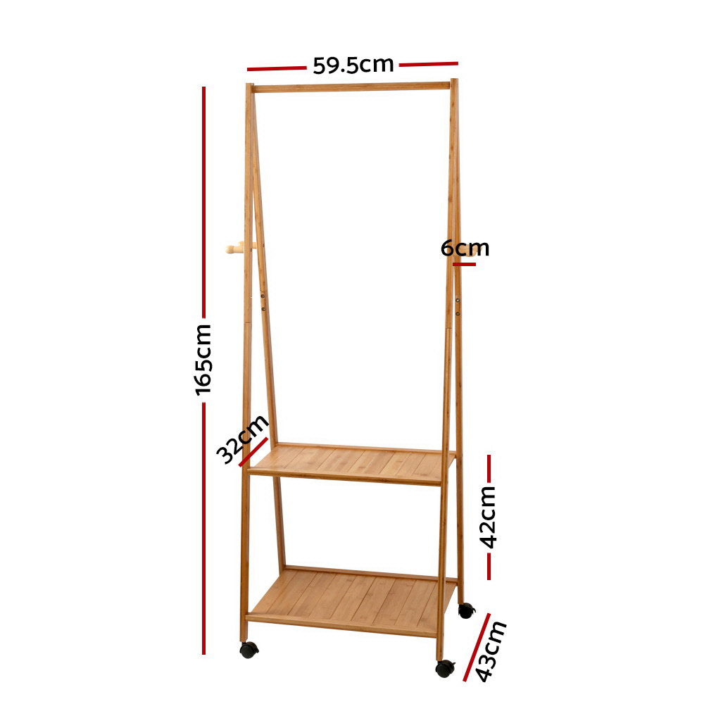 Artiss Bamboo Hanger Stand Wooden Clothes Rack Display Shelf-Furniture &gt; Bedroom - Peroz Australia - Image - 3