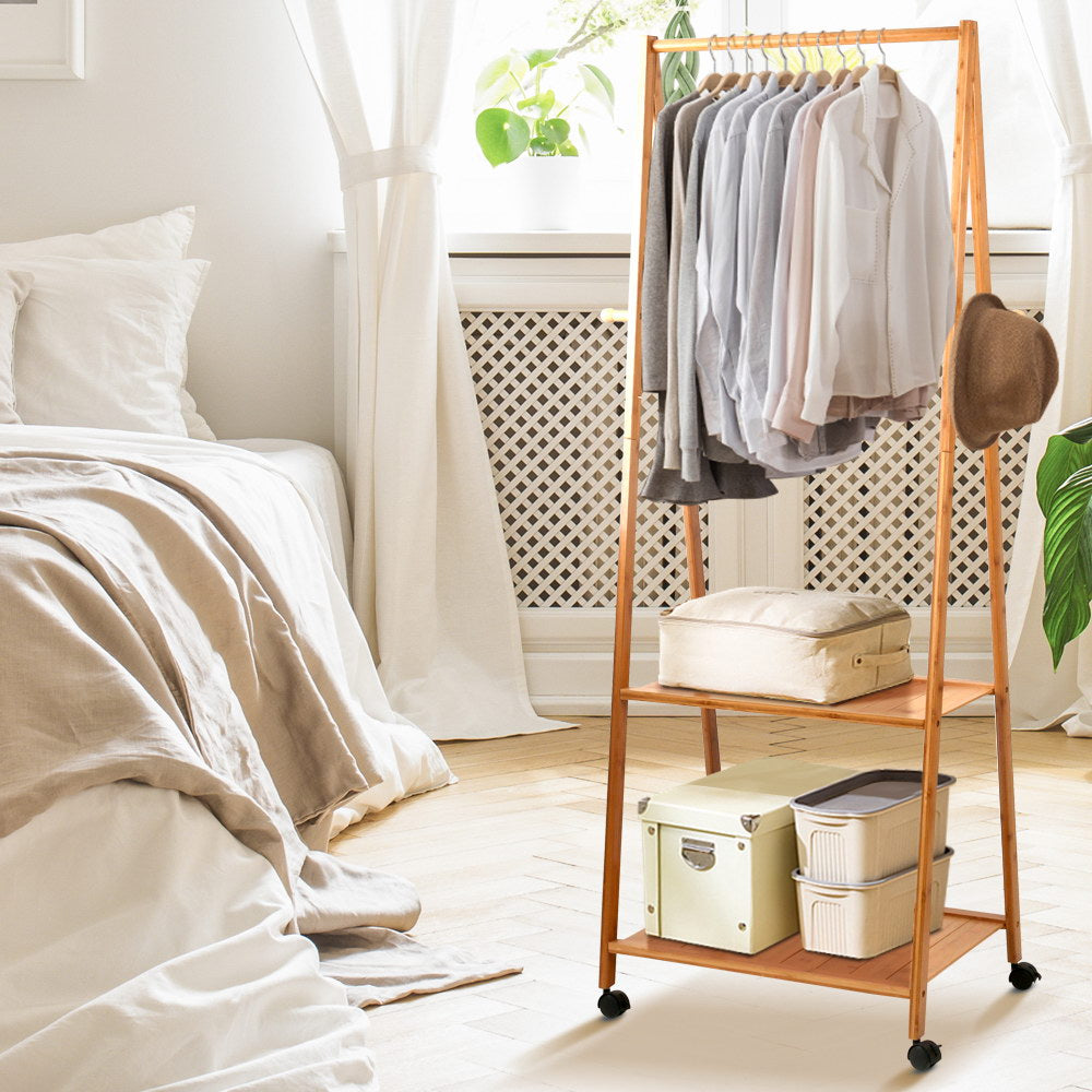 Artiss Bamboo Hanger Stand Wooden Clothes Rack Display Shelf-Furniture &gt; Bedroom - Peroz Australia - Image - 1