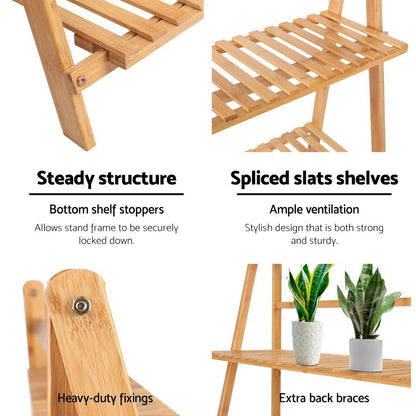 Artiss Bamboo Wooden Ladder Shelf Plant Stand Foldable-Furniture &gt; Outdoor - Peroz Australia - Image - 4