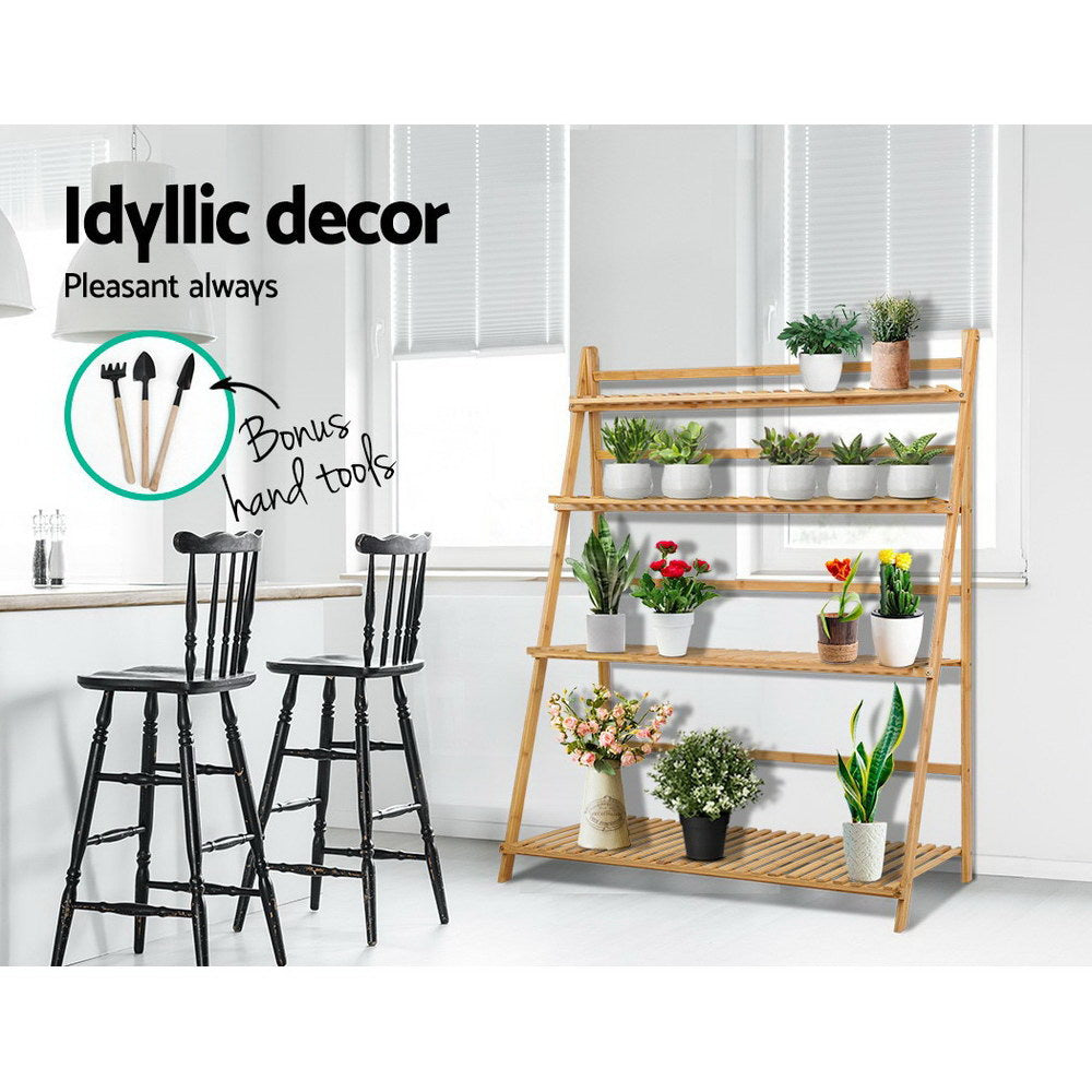 Artiss Bamboo Wooden Ladder Shelf Plant Stand Foldable-Furniture &gt; Outdoor - Peroz Australia - Image - 6