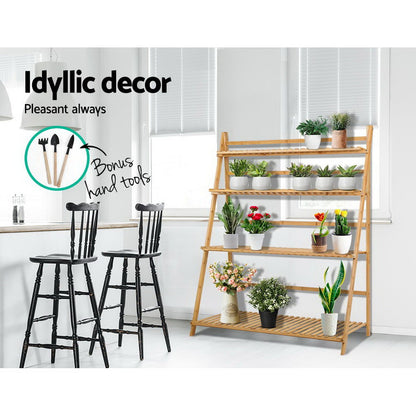 Artiss Bamboo Wooden Ladder Shelf Plant Stand Foldable-Furniture &gt; Outdoor - Peroz Australia - Image - 6