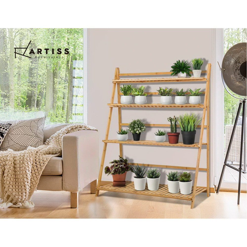Artiss Bamboo Wooden Ladder Shelf Plant Stand Foldable-Furniture &gt; Outdoor - Peroz Australia - Image - 7