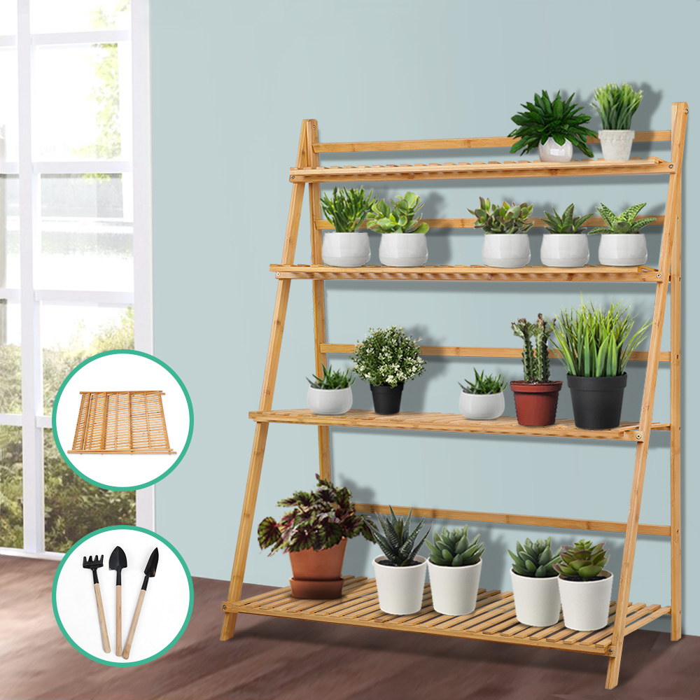 Artiss Bamboo Wooden Ladder Shelf Plant Stand Foldable-Furniture &gt; Outdoor - Peroz Australia - Image - 1