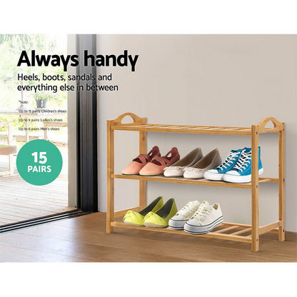 Artiss 3 Tiers Bamboo Shoe Rack Storage Organiser Wooden Shelf Stand Shelves-Furniture &gt; Living Room - Peroz Australia - Image - 6