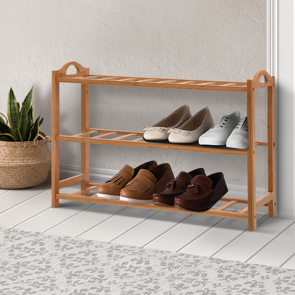 Artiss 3 Tiers Bamboo Shoe Rack Storage Organiser Wooden Shelf Stand Shelves-Furniture > Living Room - Peroz Australia - Image - 1