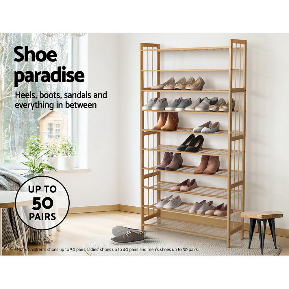 Artiss 10-Tier Bamboo Shoe Rack Wooden Shelf Stand Storage Organizer-Furniture &gt; Living Room - Peroz Australia - Image - 6