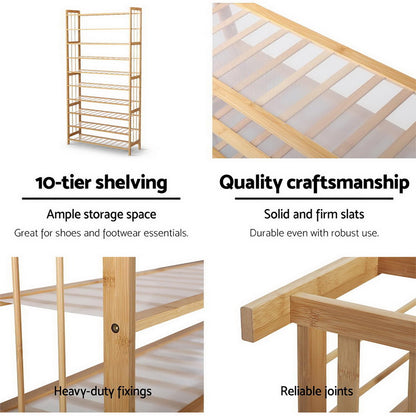 Artiss 10-Tier Bamboo Shoe Rack Wooden Shelf Stand Storage Organizer-Furniture &gt; Living Room - Peroz Australia - Image - 8
