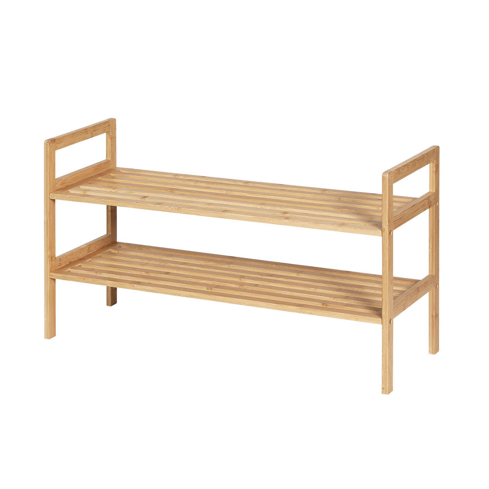 Artiss Shoe Rack Bamboo Storage Cabinet 2 Tiers Portable Organizer Shelf Pine-Home &amp; Garden &gt; Storage-PEROZ Accessories