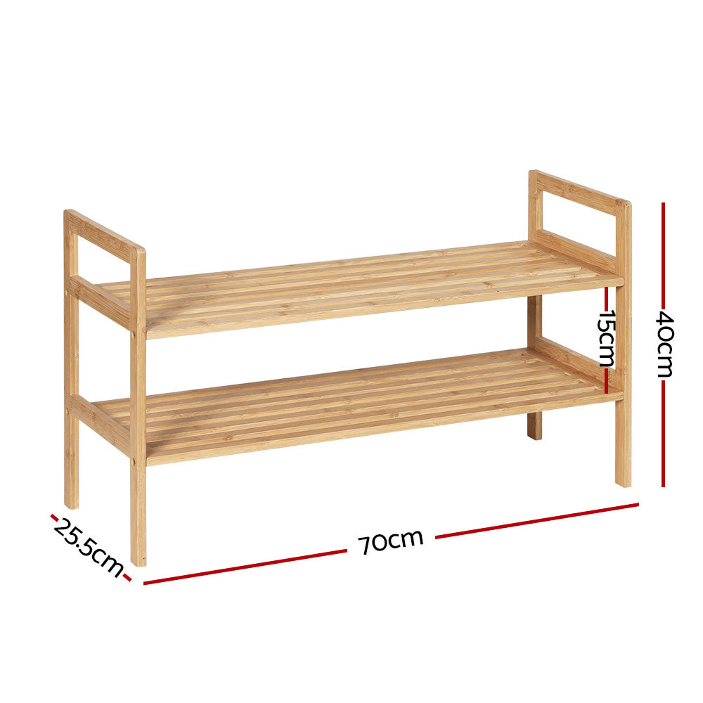 Artiss Shoe Rack Bamboo Storage Cabinet 2 Tiers Portable Organizer Shelf Pine-Home &amp; Garden &gt; Storage-PEROZ Accessories