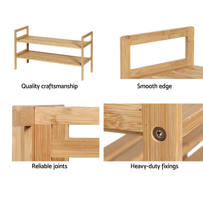 Artiss Shoe Rack Bamboo Storage Cabinet 2 Tiers Portable Organizer Shelf Pine-Home &amp; Garden &gt; Storage-PEROZ Accessories