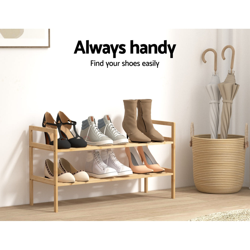 Artiss Shoe Rack Bamboo Storage Cabinet 2 Tiers Portable Organizer Shelf Pine-Home &amp; Garden &gt; Storage-PEROZ Accessories