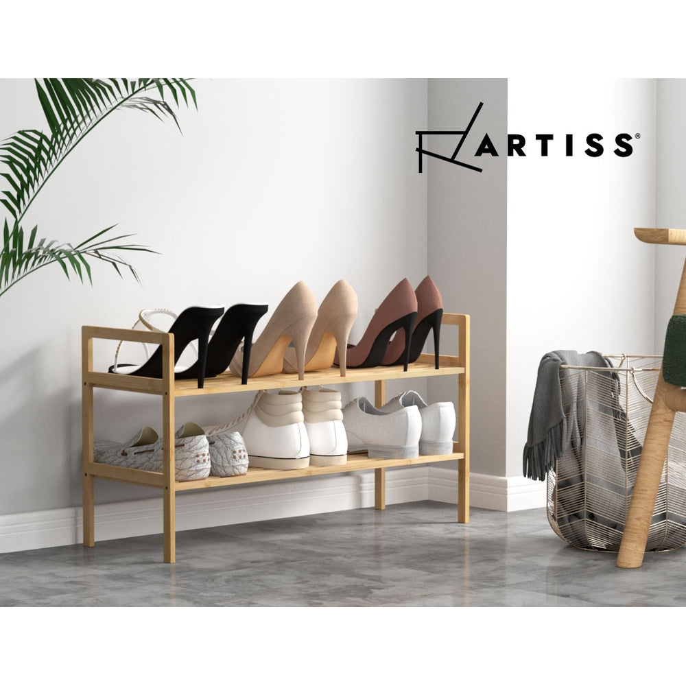 Artiss Shoe Rack Bamboo Storage Cabinet 2 Tiers Portable Organizer Shelf Pine-Home &amp; Garden &gt; Storage-PEROZ Accessories