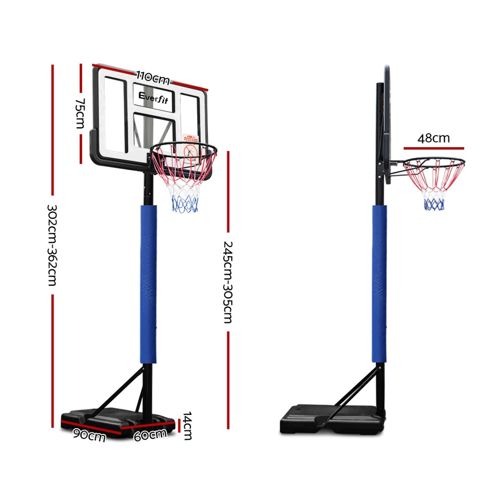 Everfit 3.05M Basketball Hoop Stand System Ring Portable Net Height Adjustable Blue-Sports &amp; Fitness &gt; Basketball &amp; Accessories-PEROZ Accessories