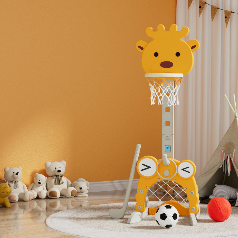 Everfit Kids Basketball Hoop Stand Adjustable 5-in-1 Sports Center Toys Yellow-Sports &amp; Fitness &gt; Basketball &amp; Accessories-PEROZ Accessories