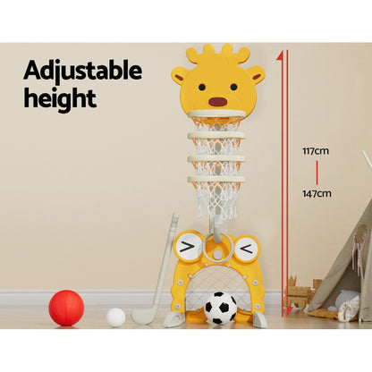 Everfit Kids Basketball Hoop Stand Adjustable 5-in-1 Sports Center Toys Yellow-Sports &amp; Fitness &gt; Basketball &amp; Accessories-PEROZ Accessories