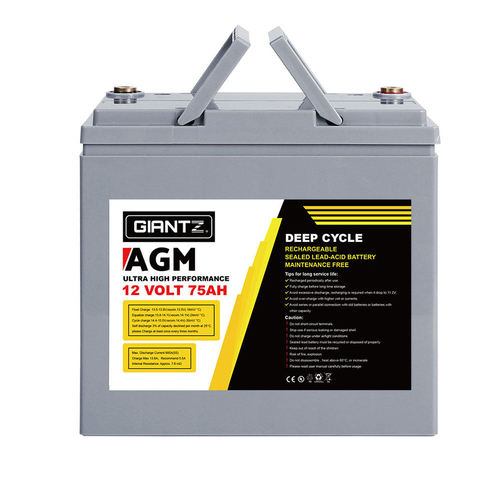 Giantz AGM Deep Cycle Battery 12V 75Ah Marine Sealed Power Portable Box Solar X2-Auto Accessories &gt; Auto Accessories Others-PEROZ Accessories